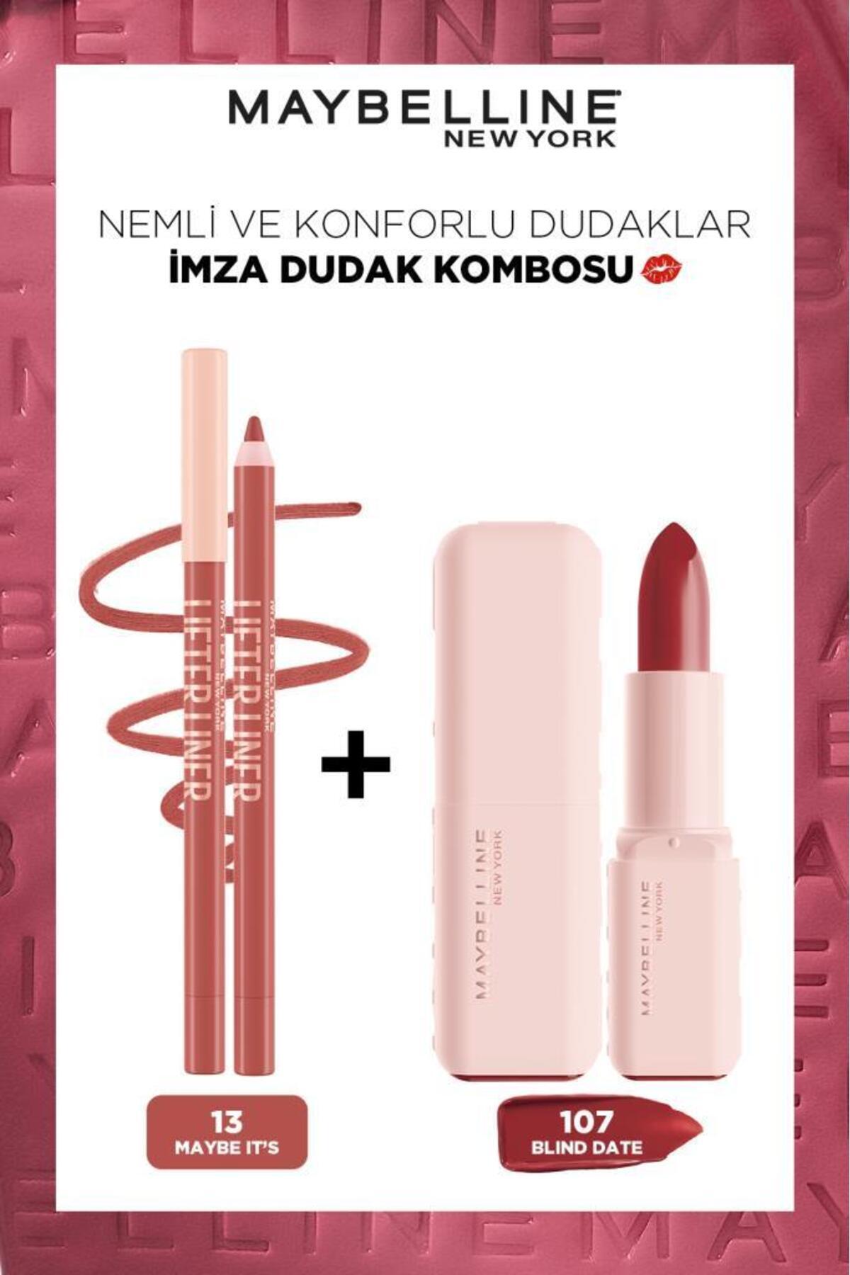 Maybelline New York Lifter Liner Dudak Kalemi 013 Maybe It's +Serum Etkili Ruj 107 Blind Date Lip Combo Seti