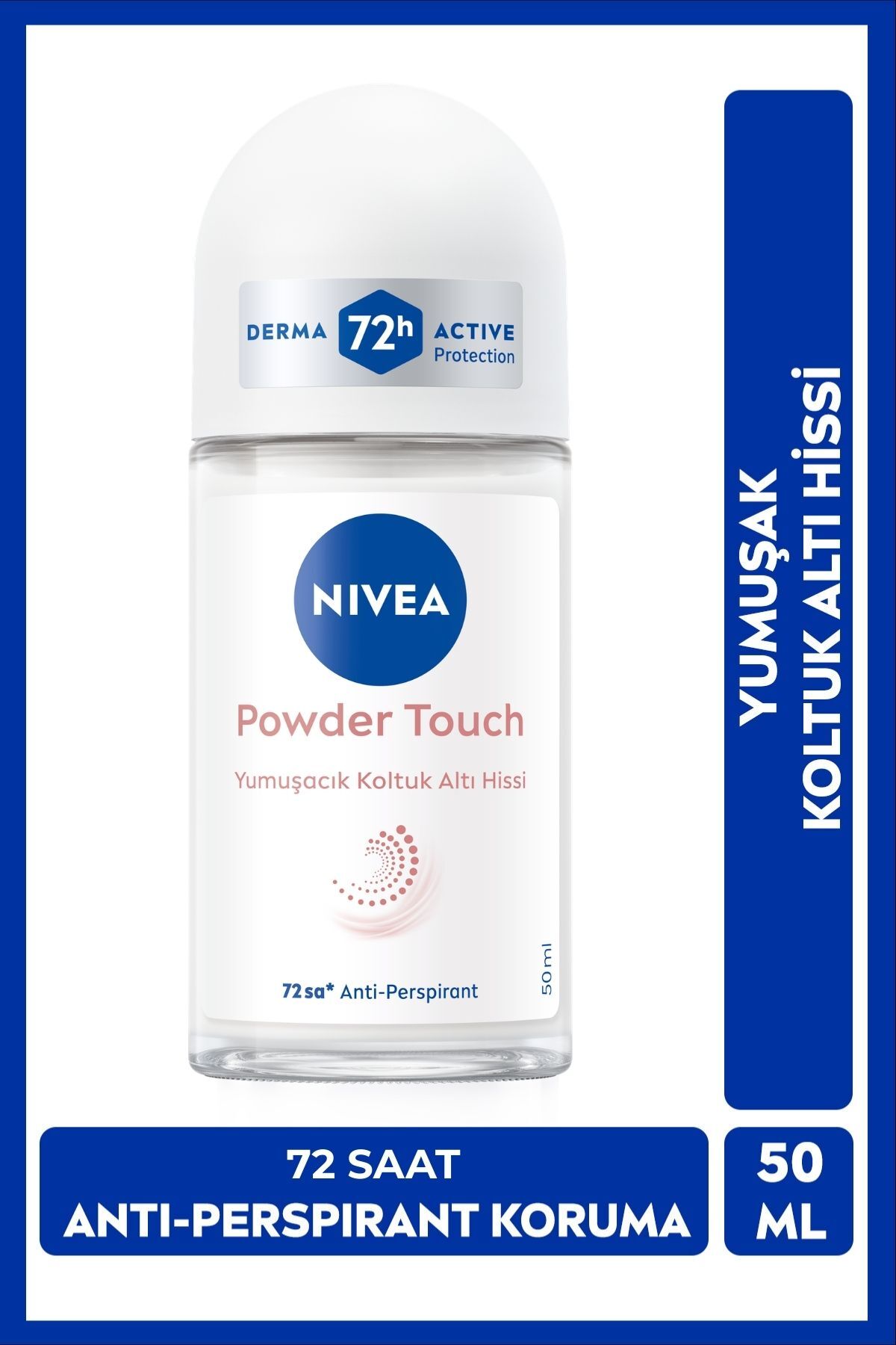 NIVEA Kadın Roll-on Deodorant Powder Touch 50ml, 72 Saat Anti-perspirant Koruma, Yumuşak Koltuk Altı Hissi