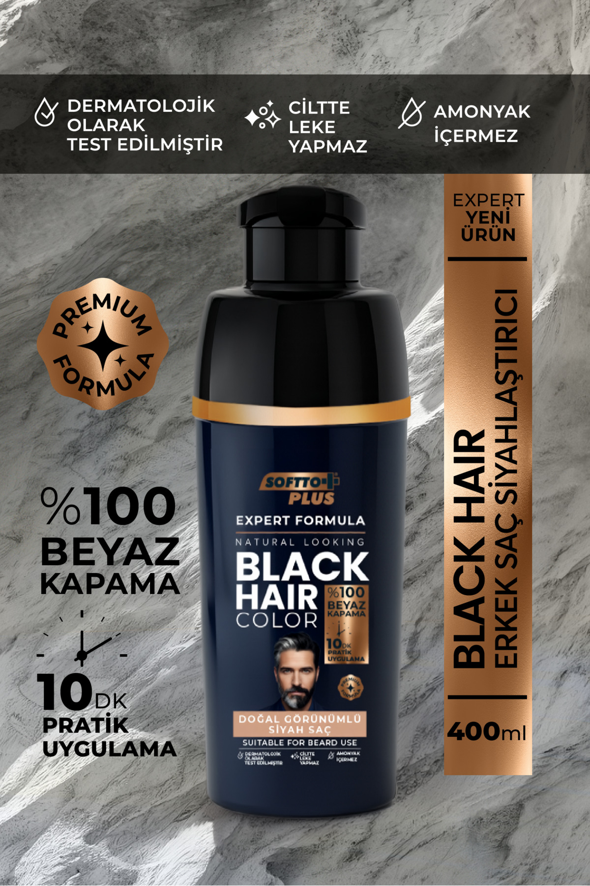 Softto Plus Expert Men Black Hair Color – Siyah 10 dakikada Etkili / Geliştirilmiş Formül / Doğal Görünüm