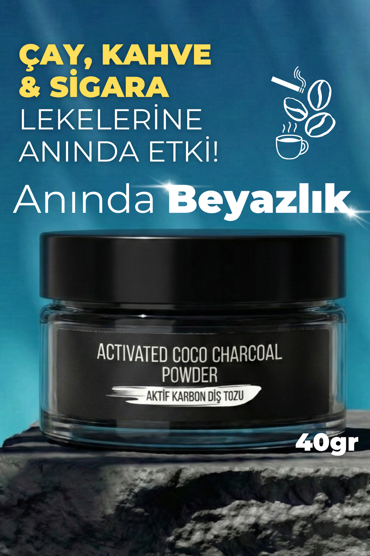 RC COSMETİCS Aktif Karbonlu Diş Beyazlatma Tozu | Sigara, Çay & Kahve Lekelerine Karşı | Formül