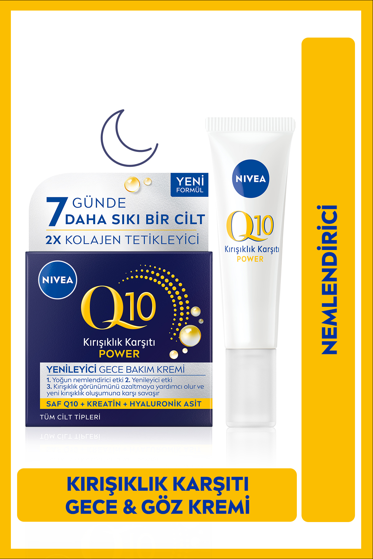 NIVEA Q10 Power Kırışıklık Karşıtı ve Yenileyici Gece Yüz Bakım Kremi 50ml ve Göz Bakım Kremi 15ml