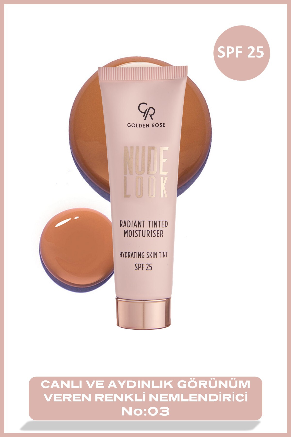 Golden Rose Nude Look Tinted Moisturiser 03 Deep Tint Papatya ve Hyaluronik Asitli Renkli Nemlendirici 32 ml