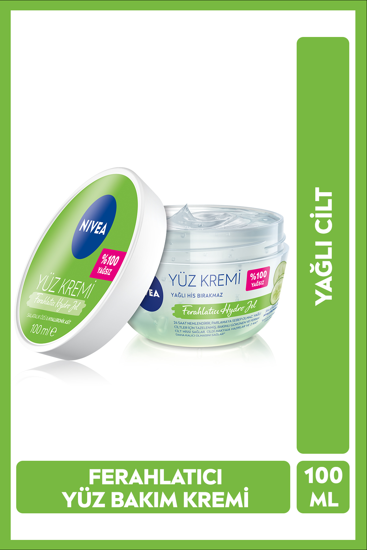 NIVEA Ferahlatıcı Hydro Jel Bakım Kremi 100ml, Makyaj Bazı, 24 Saat Nemlendirici, Matlaştırıcı, Yağlı Cilt
