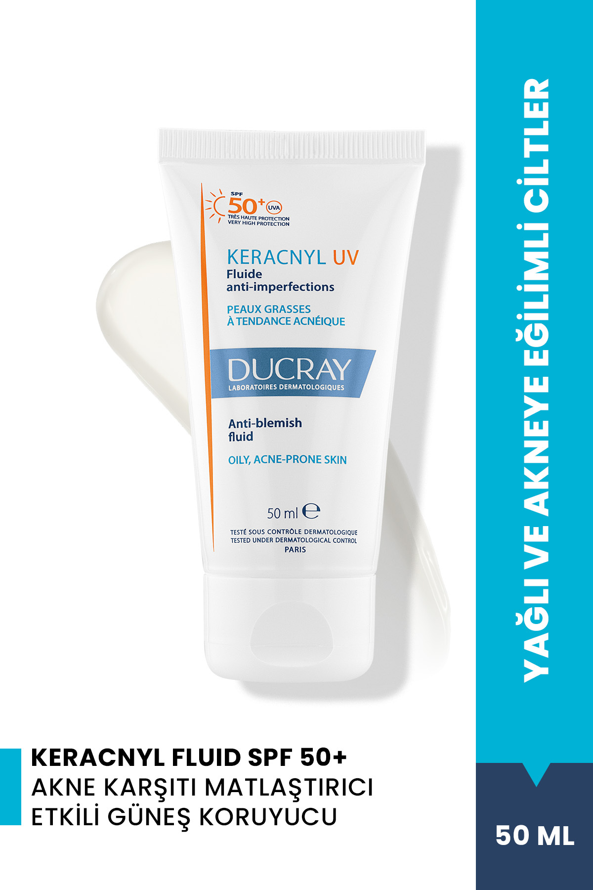 Ducray Keracnyl UV Fluid SPF 50+ Yağlı ve Akneye Eğilimli Ciltler için Matlaştırıcı Güneş Kremi 50 ml
