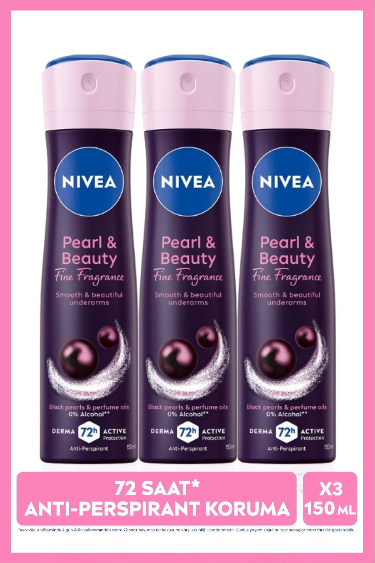 NIVEA Kadın Sprey Deodorant Pearl&Beauty Fine Fragrance 150ml, 72 Saat Ter Koruması, Alkolsüz, X3 Adet