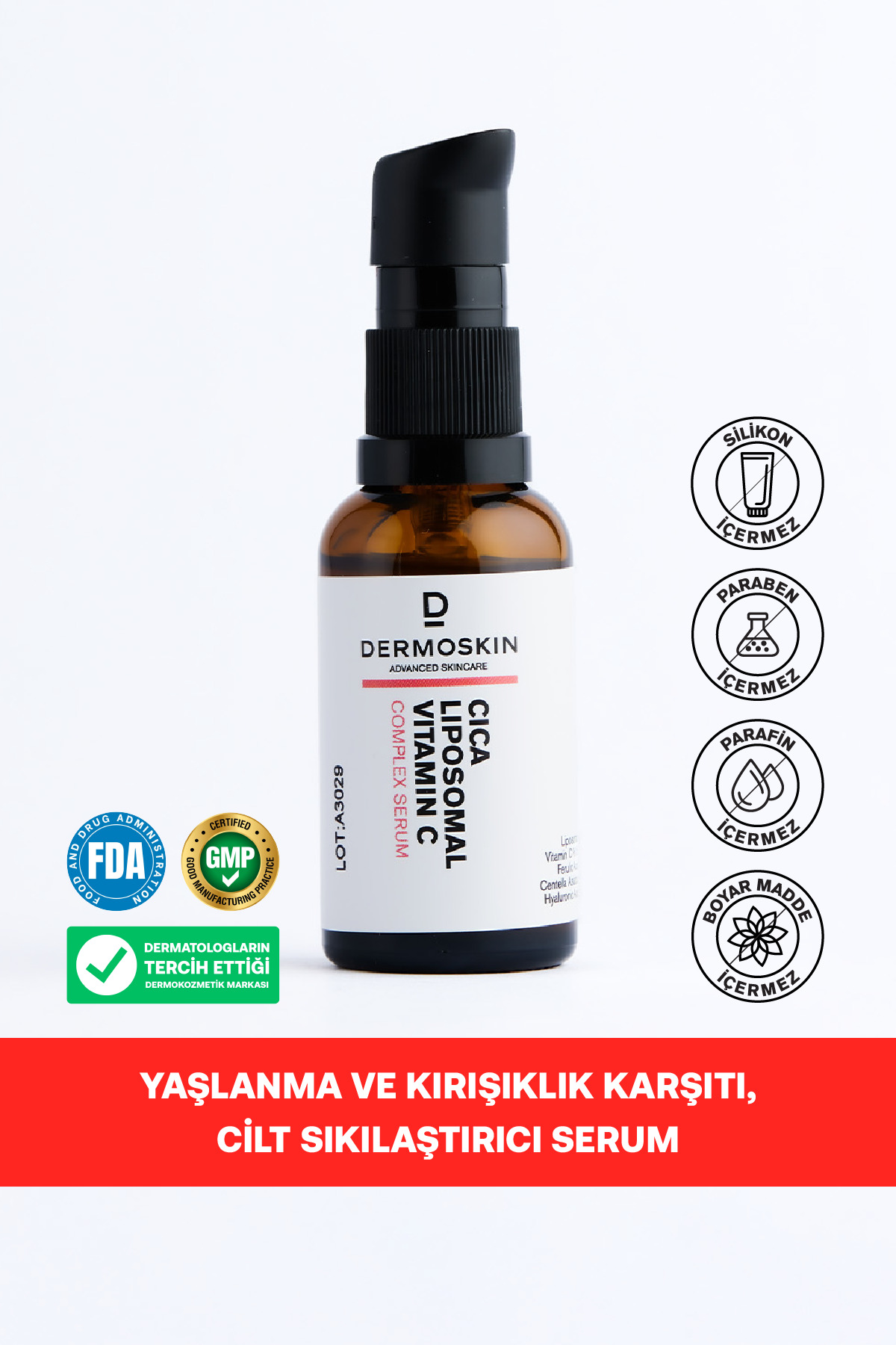 Dermoskin CİCA Liposomal Vitamin C Kompleks Serum | Kırışıklık Giderici | Hyaluronik Asit | 30 ml