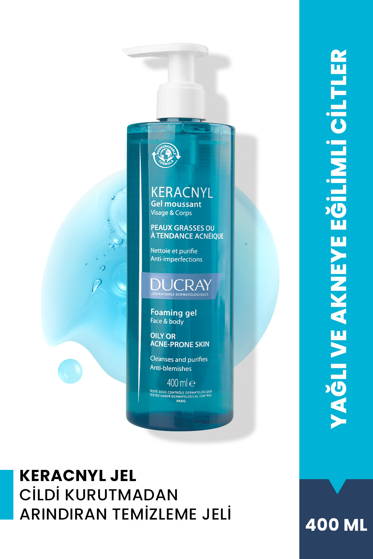 Ducray Keracnyl Yağlı ve Akneye Eğilimli Ciltler İçin Temizleme Jeli 400 ml