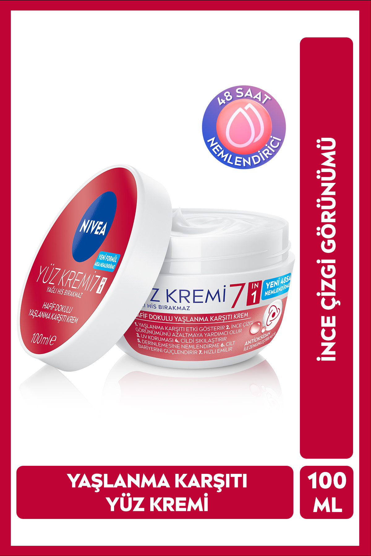 NIVEA Hafif Dokulu Yaşlanma Karşıtı Yüz Kremi 100ml, 48 Saat Nemlendirici, Sıkı Cilt, Antioksidan