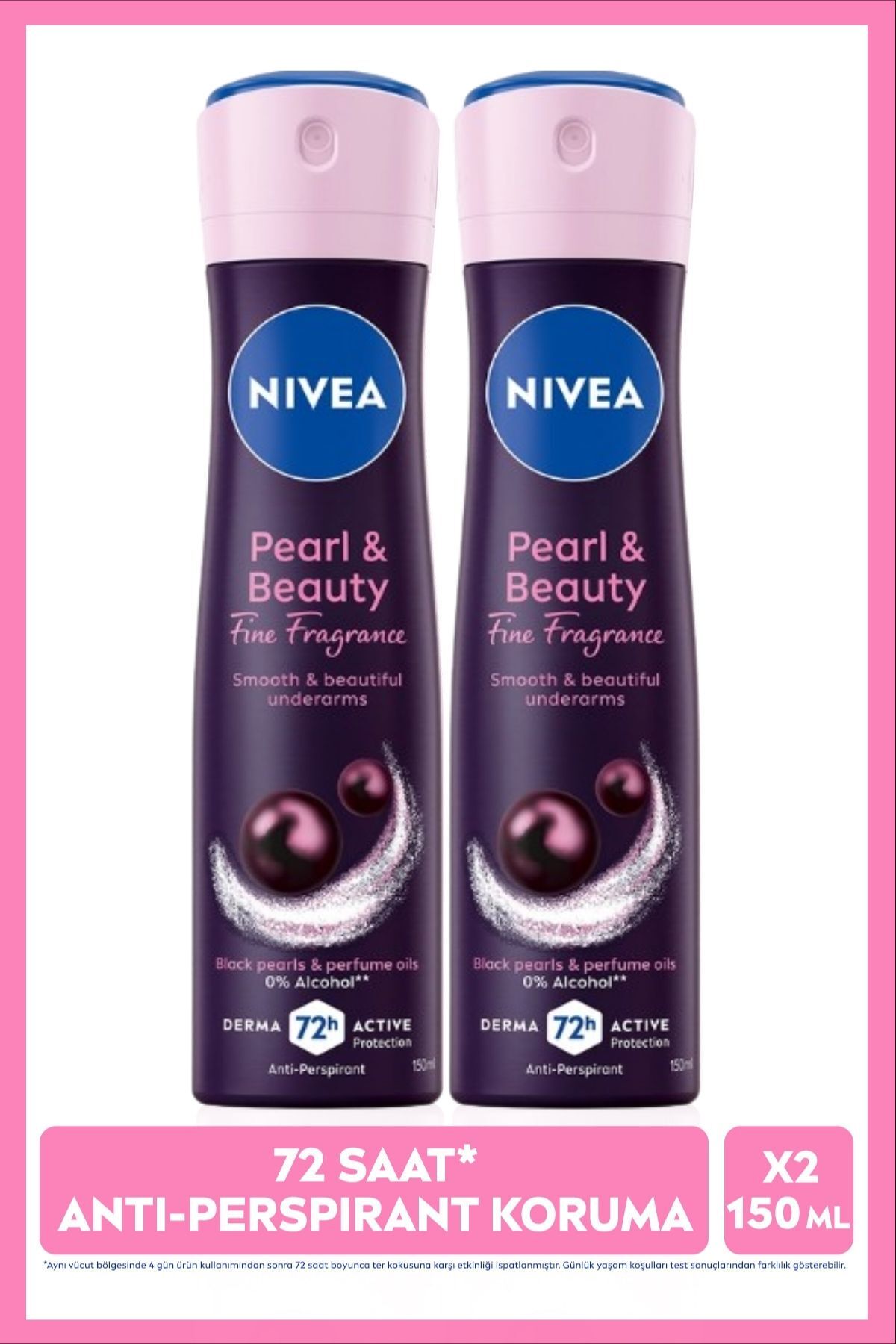NIVEA Kadın Sprey Deodorant Pearl&Beauty Fine Fragrance 150ml, 72 Saat Ter Koruması, Alkolsüz, X2 Adet
