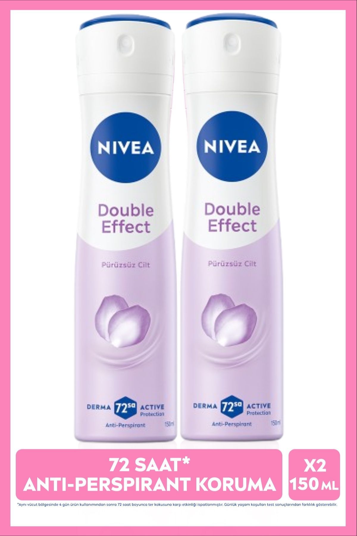 NIVEA Kadın Sprey Deodorant Double Effect 150ml, 72 Saat Anti-perspirant Ter Koruması, X2 Adet