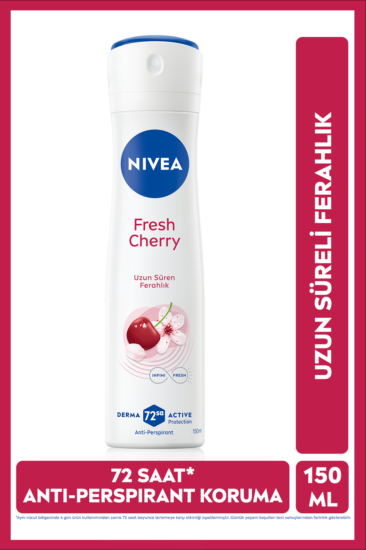 NIVEA Kadın Sprey Deodorant Fresh Cherry 150ml, 72 Saat Anti-perspirant Ter Koruması, Kiraz Kokusu