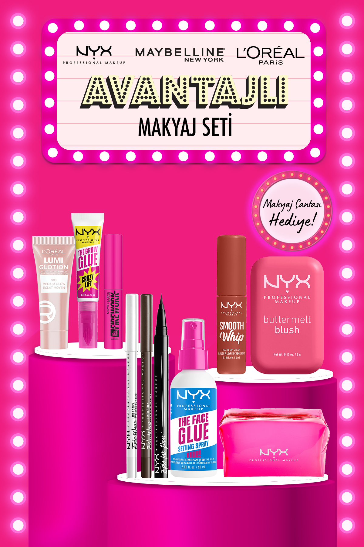 NYX Professional Makeup NYX Tüm Ürünlerim Çantamda Makyaj Seti – NYX Özel Üretim Çanta Hediyeli