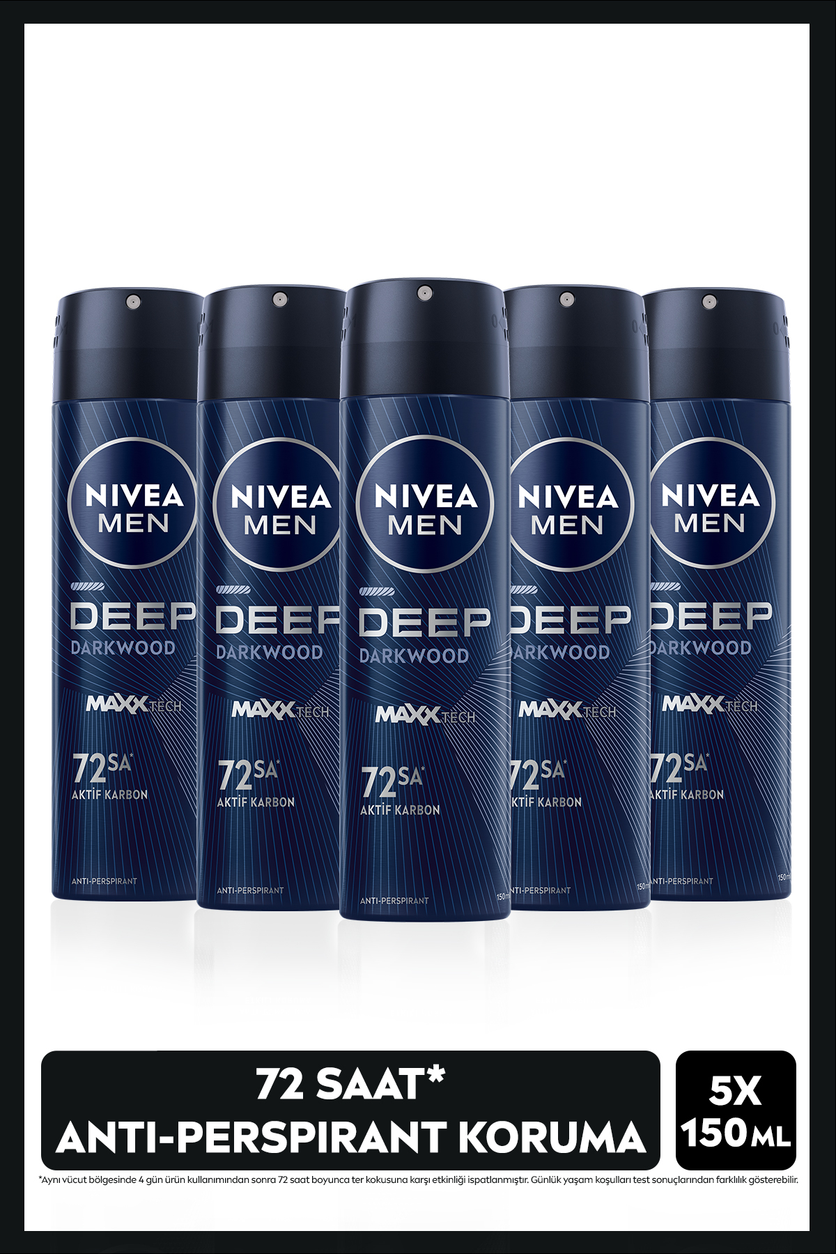 NIVEA MEN Erkek Sprey Deodorant Deep Dimension Darkwood 150ml, 72 Saat Anti-perspirant Ter Koruması,X5Adet