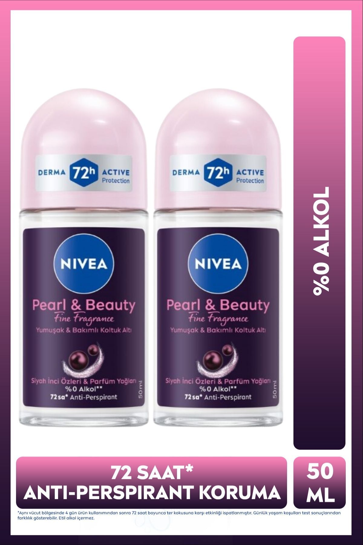 NIVEA Kadın Roll-on Deodorant Pearl&Beauty Fine Fragrance 50ml, 72 Saat Anti-perspirant Ter Koruma, X2Adet