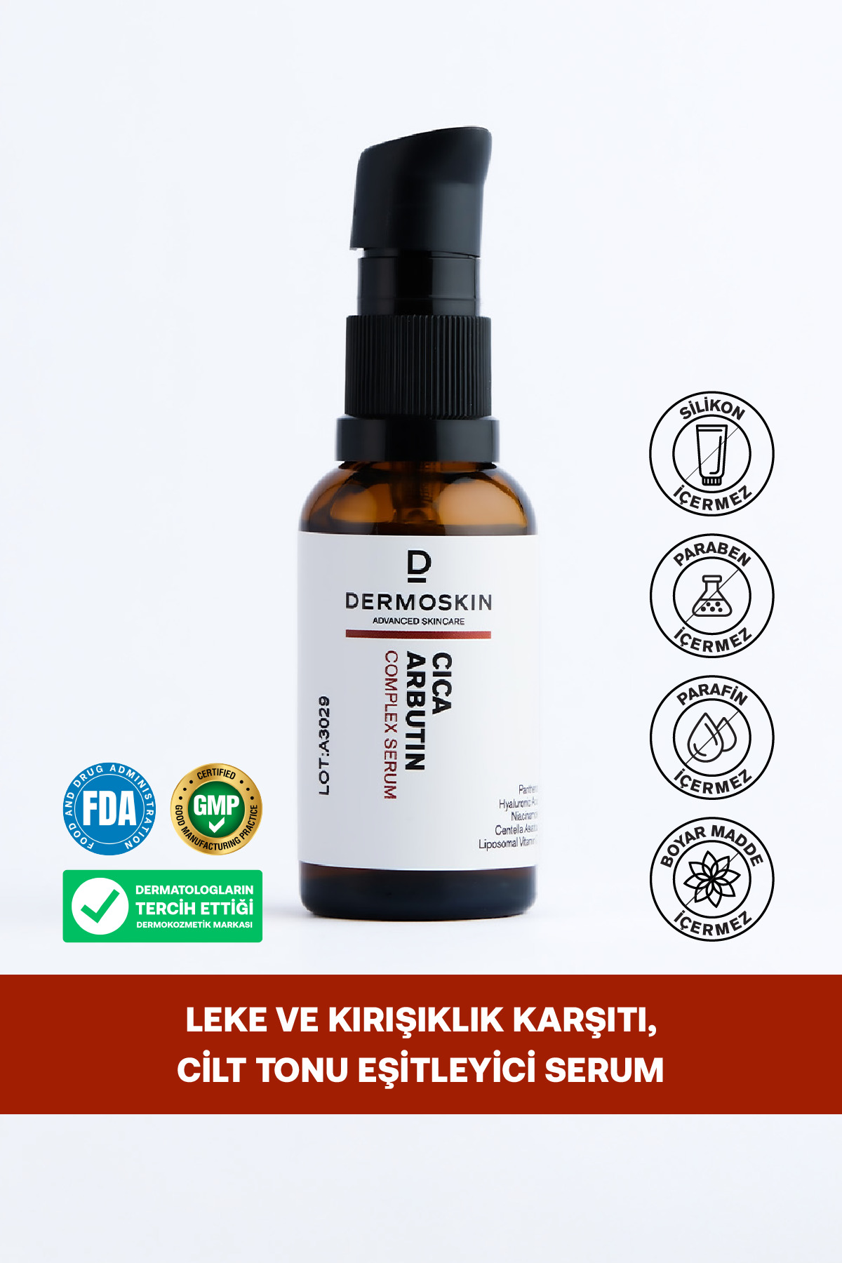 Dermoskin CİCA Arbutin Kompleks Serum | Leke Karşıtı ve Cilt Tonu Eşitleyici | Hyaluronik Asit | 30 ml