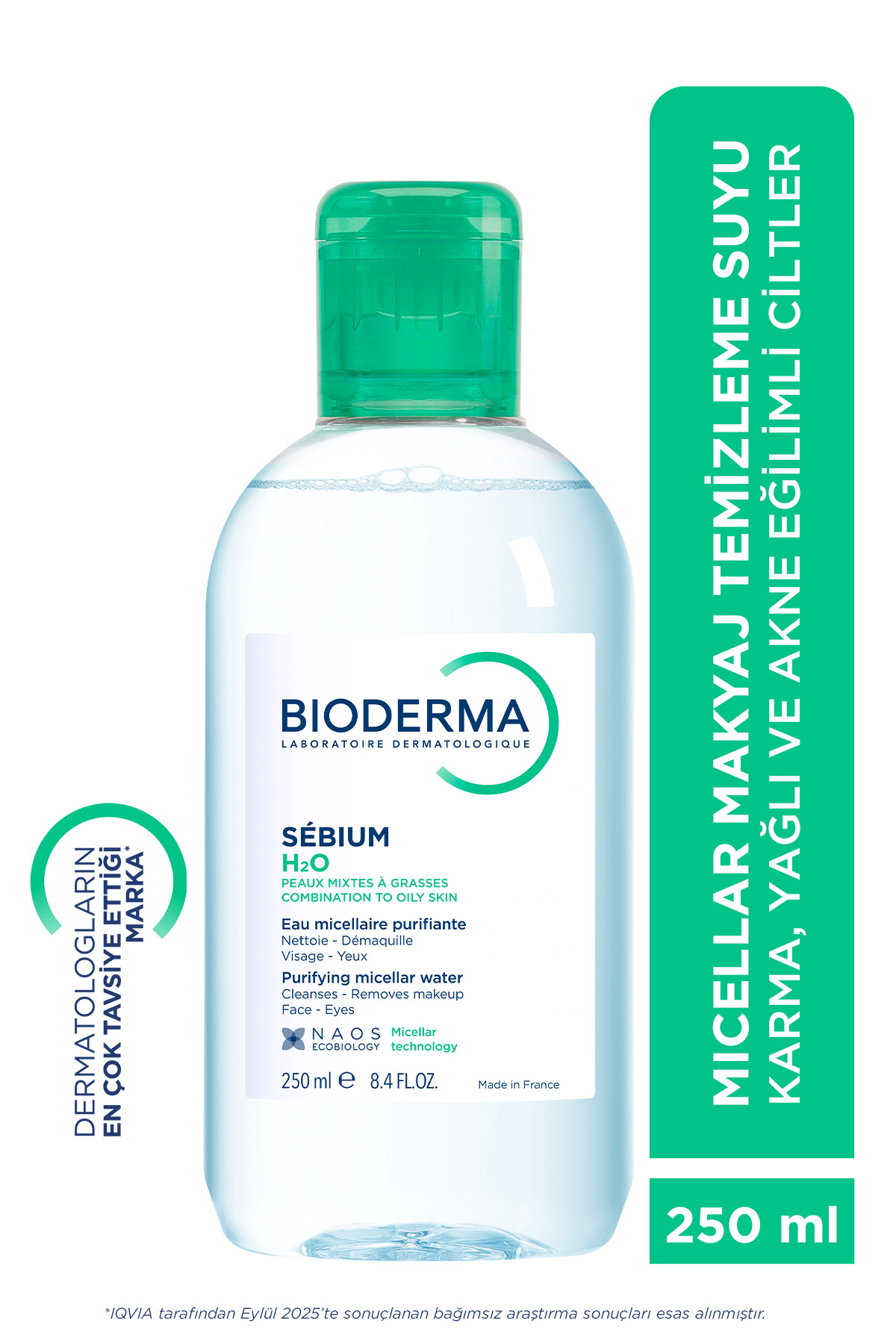 Bioderma Sebium H2O Karma, Yağlı ve Akne Eğilimli Ciltler için Micellar Makyaj Temizleme Suyu 250 ml
