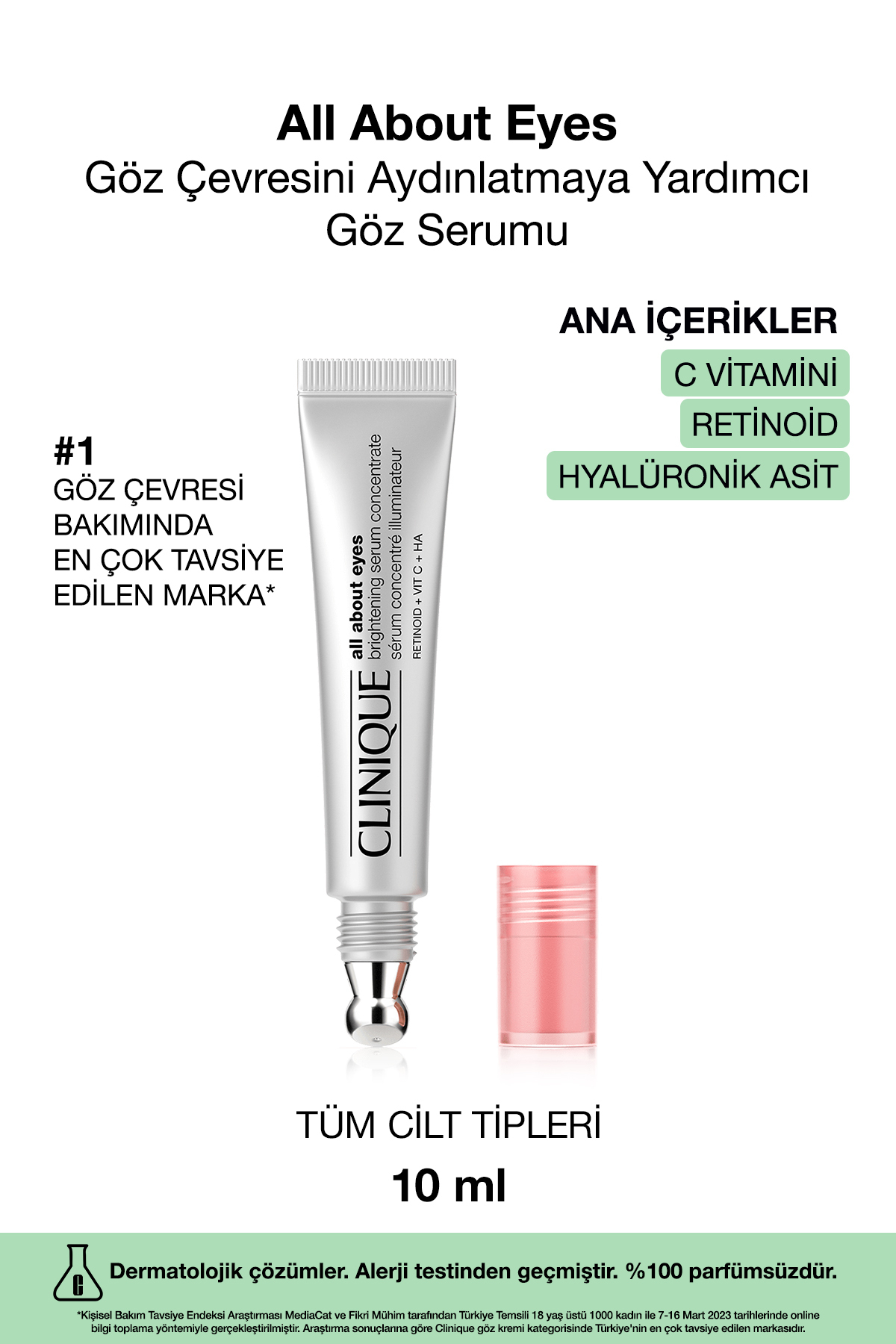 Clinique All About Eyes Aydınlatmaya Yardımcı Göz Serumu 10ml | C Vitamini, Hyalüronik Asit, Retinoid