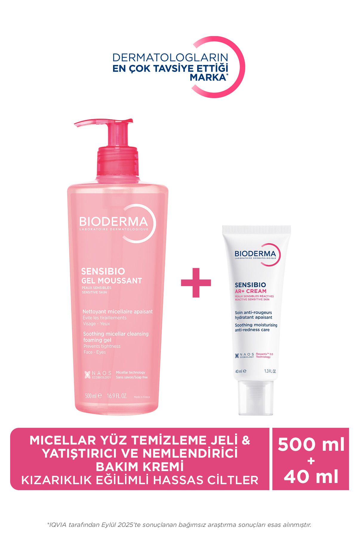 Bioderma Hassas Ciltler için Kızarıklık Karşıtı Nemlendirici & Micellar Yüz Temizleme Jeli 500 ml 2'li Set