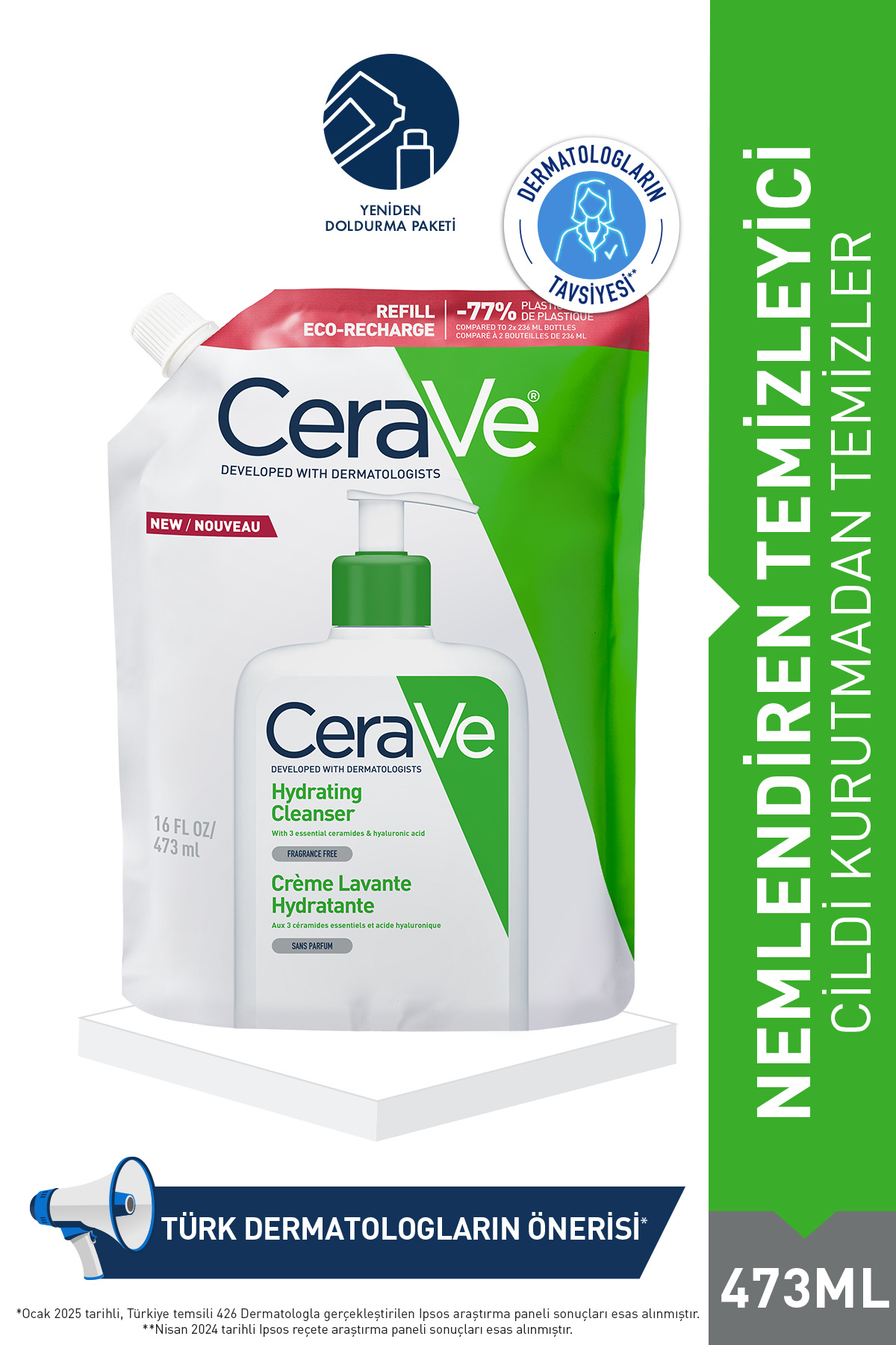 CeraVe Normal ve Kuruya Dönük Ciltler İçin Nemlendiren Temizleyici REFILL Yeniden Dolum Paketi 473 ML