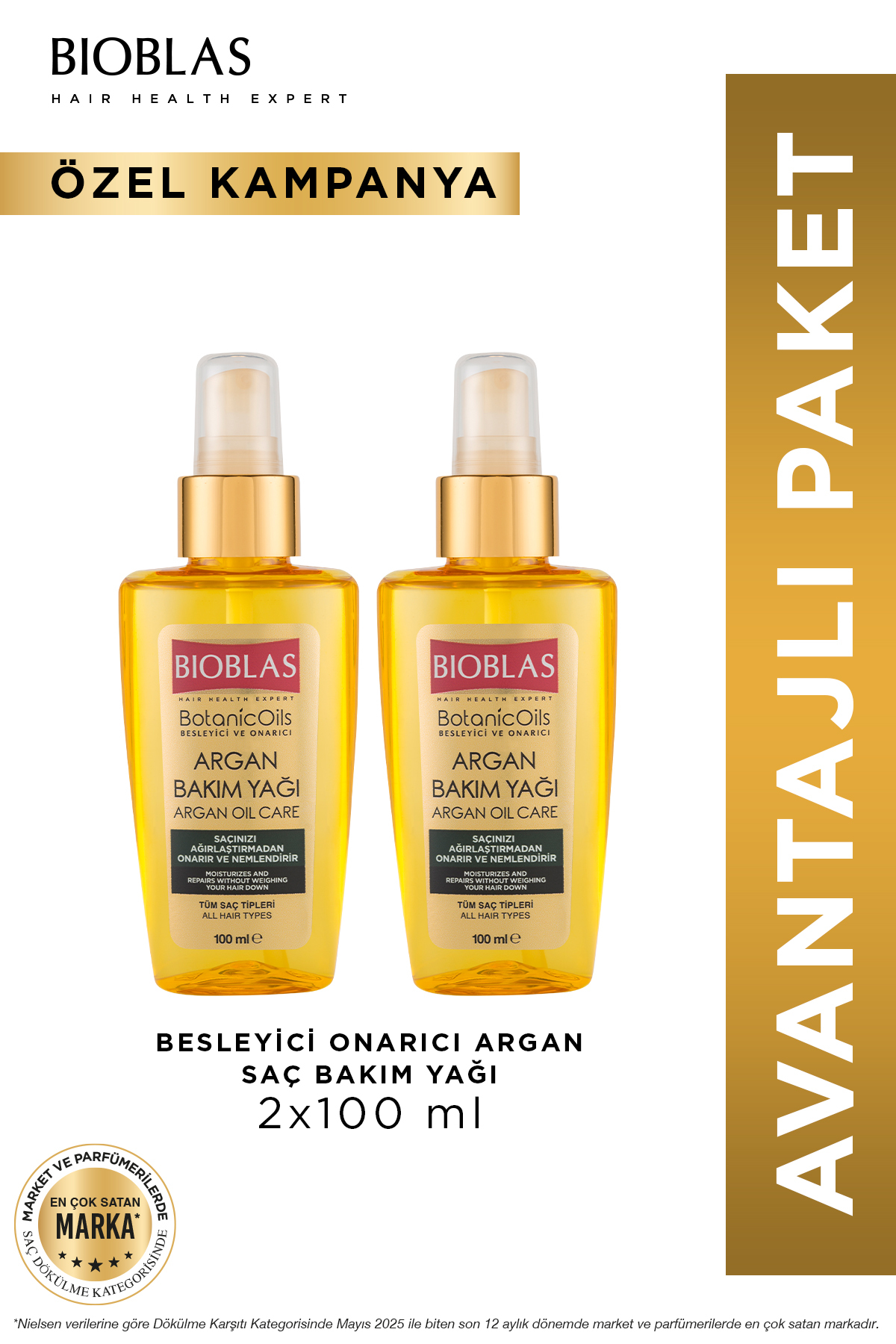 Bioblas Argan Saç Bakım Yağı 2 x 100 ml – Besleyici Onarım & İpeksi Yumuşaklık