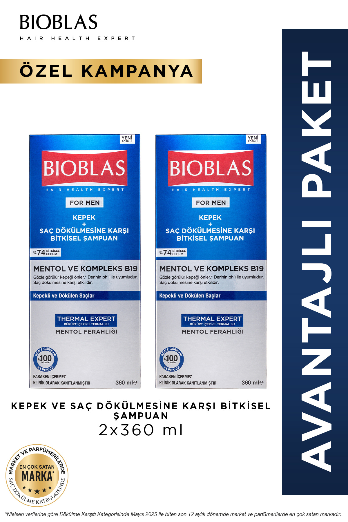 Bioblas Thermal Expert Men Kepek ve Saç Dökülmesine Karşı Şampuan 2 x 360 Ml