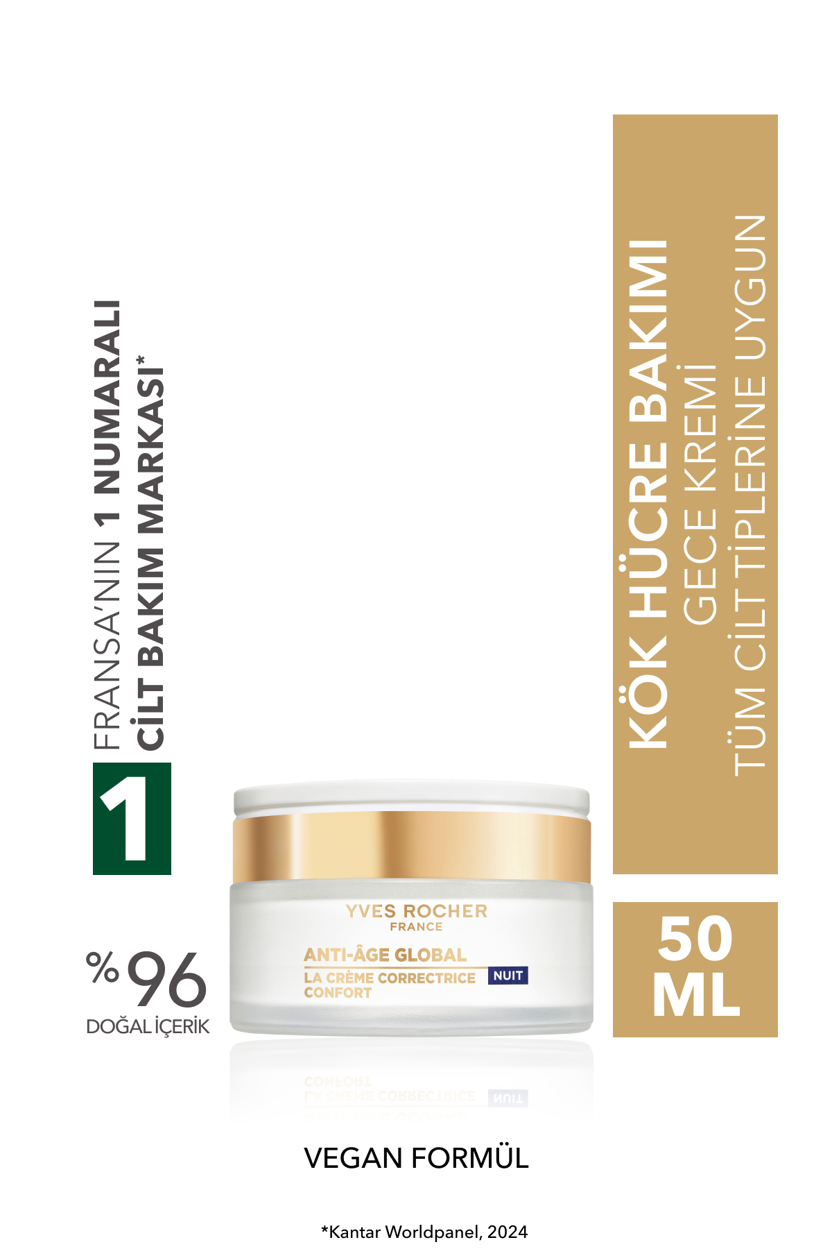 Yves Rocher Gece Kremi-Shea&E Vitamini- Yaşlanma Karşıtı Bitki Kök Hücre Bakımı Anti Age Global 50ml