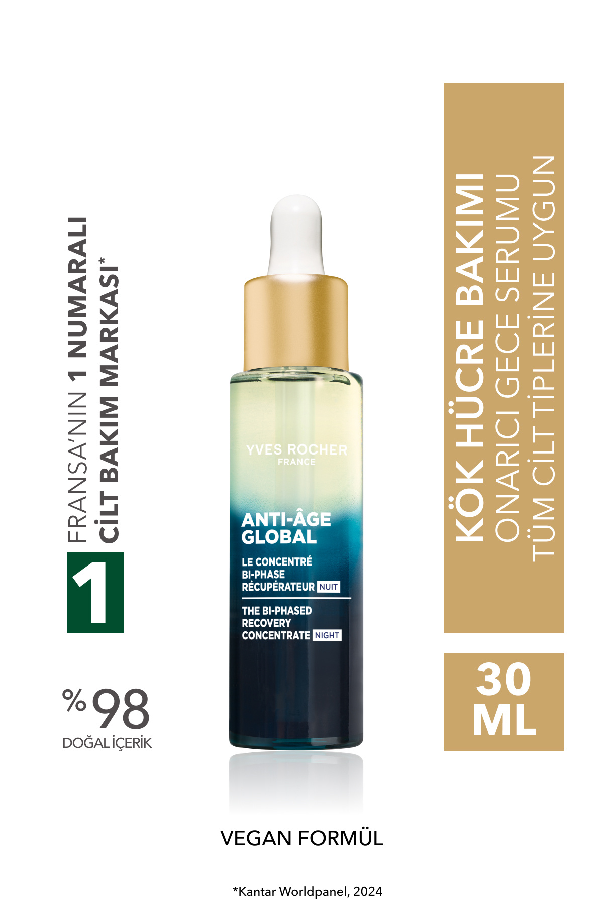 Yves Rocher Gece Serumu-Niasinamid&Hyaluronik Asit-Yaşlanma Karşıtı Bitki Kök Hücre Bakımı Anti Age Global 30ml