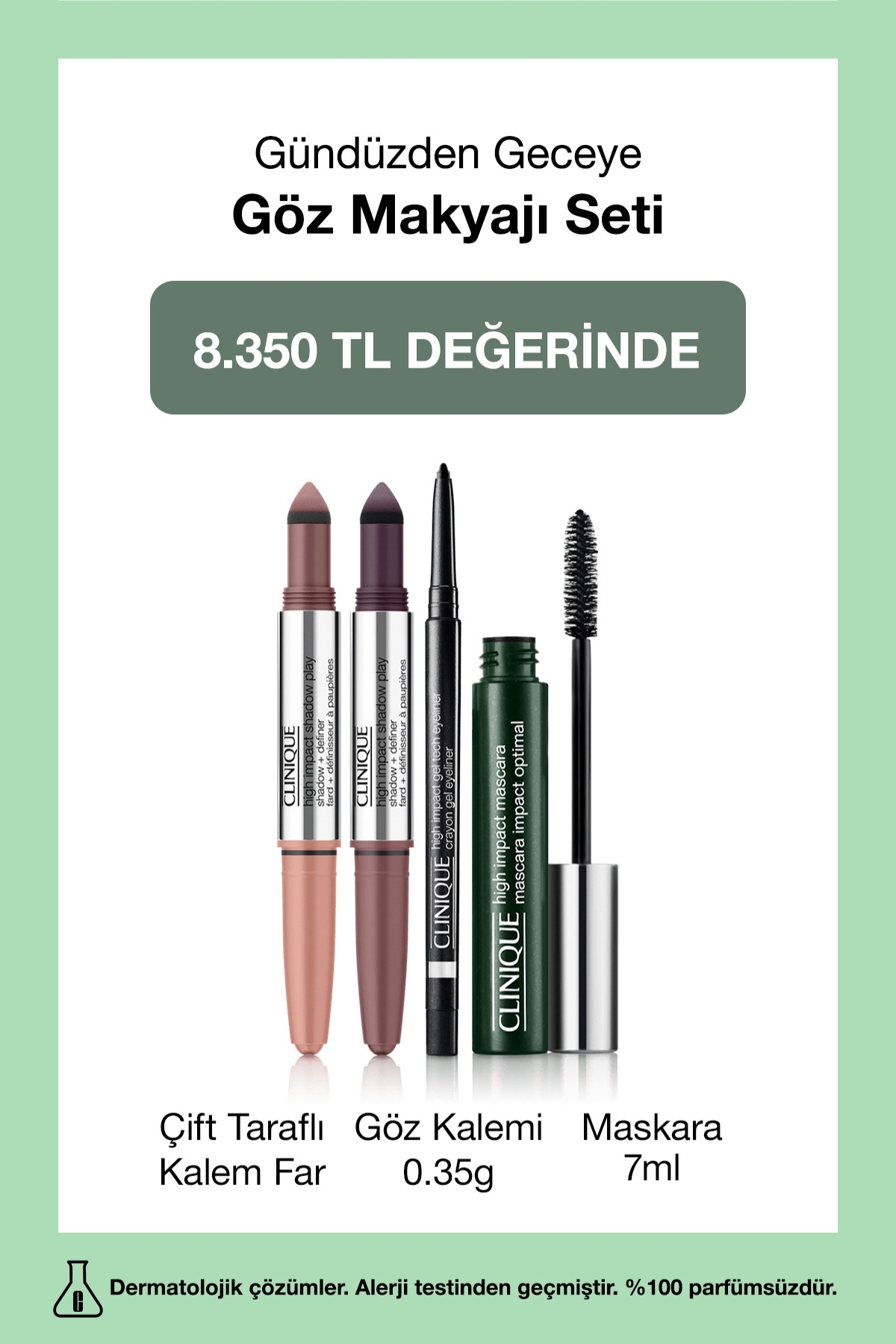 Clinique Gündüzden Geceye Göz Makyajı Set | Çift Taraflı Kalem Far x2, Maskara 7ml, Göz Kalemi