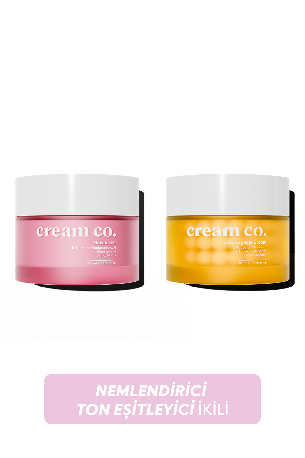 Cream Co. Nemlendirici Kapsül Krem İkili | Aydınlatıcı Yenileyici Leke Karşıtı Seti | Seyahat Boyu Set