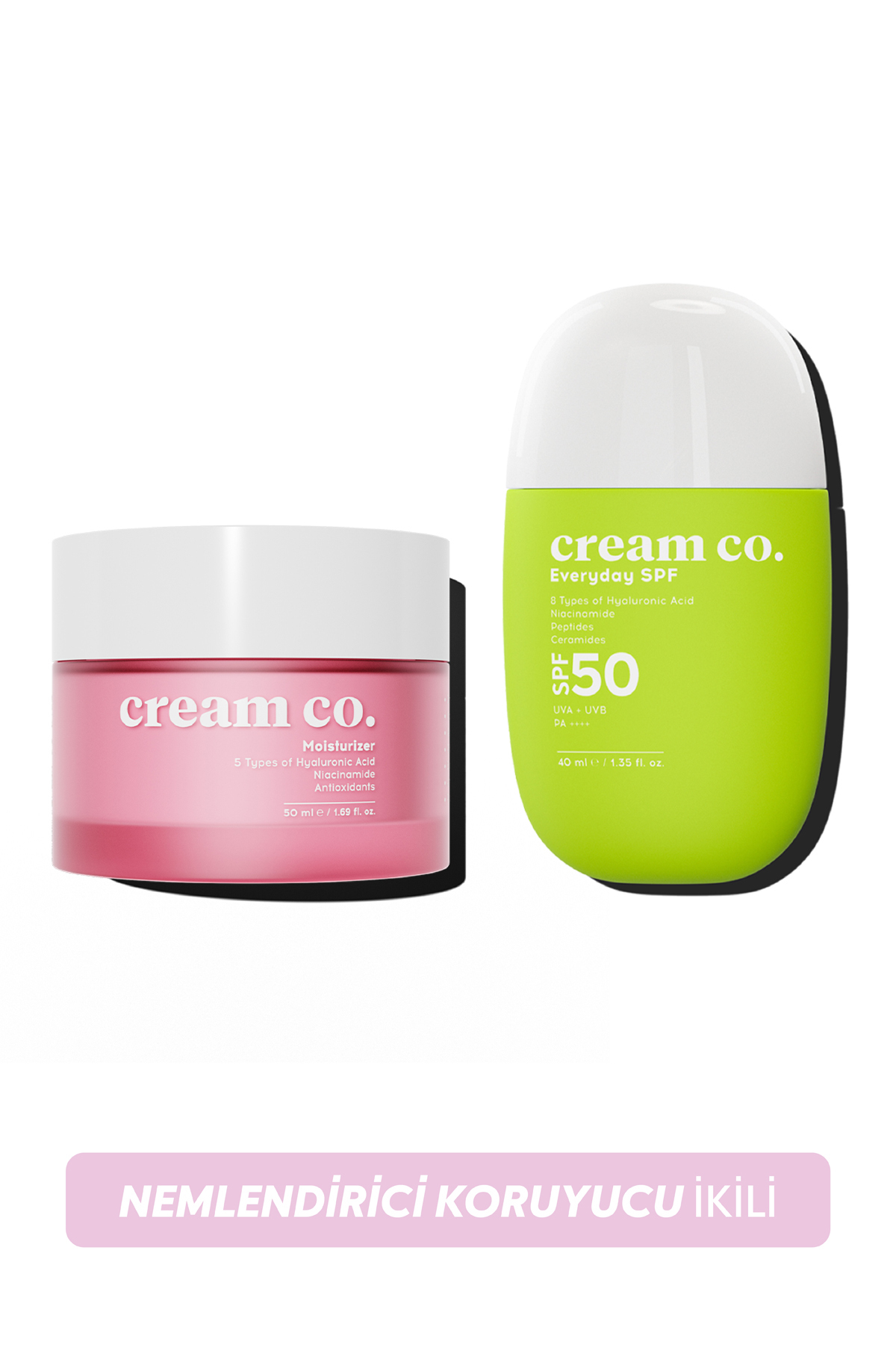 Cream Co. Nemlendirici Güneş Koruyucu İkili | Aydınlatıcı Leke Karşıtı | Moisturizer Güneş Kremi Seti | 50 SPF