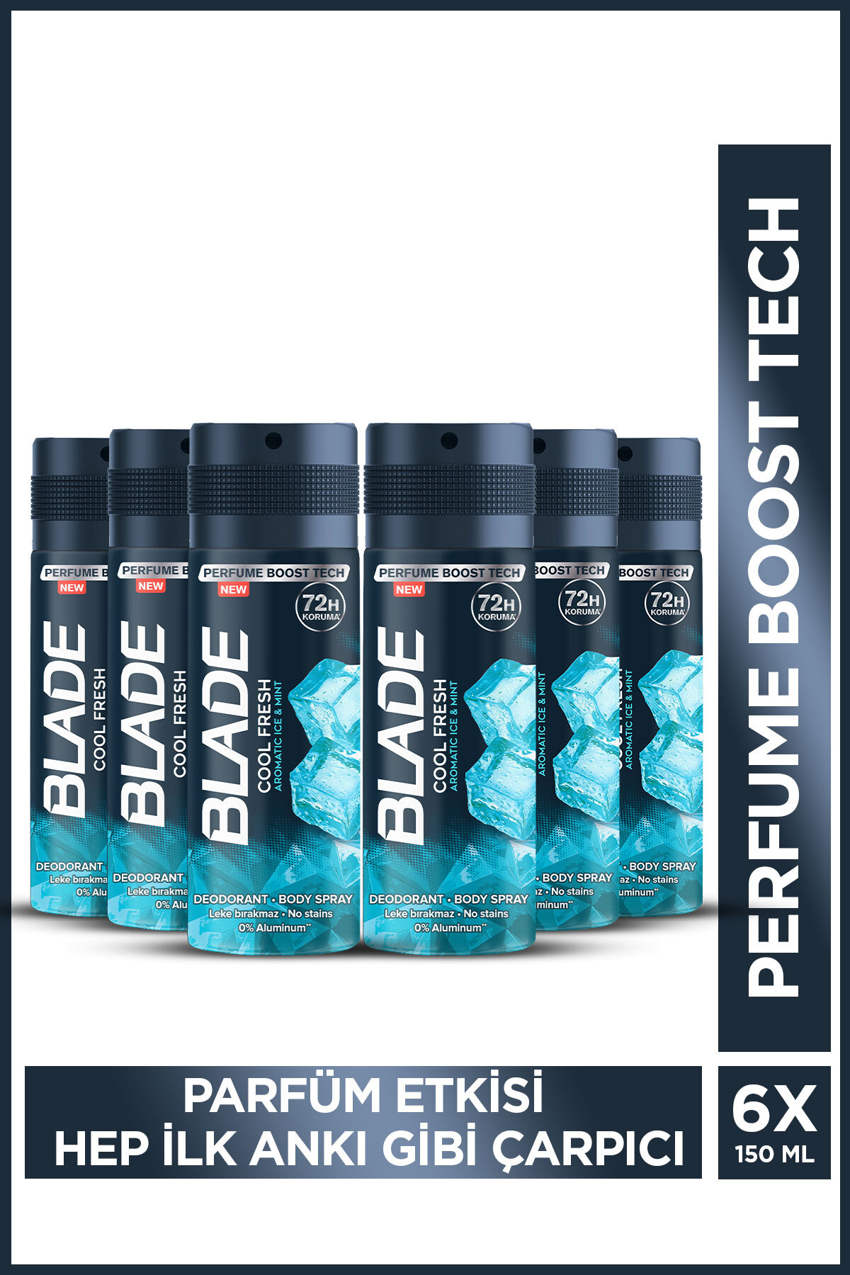 Blade Cool Fresh Erkek Alüminyumsuz Deodorant Body Spray 6x150ml Hızlı Kurur,Leke Bırakmaz
