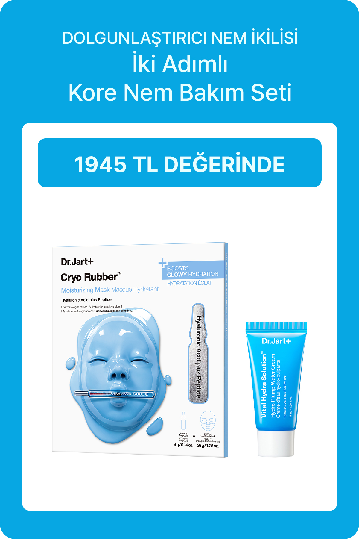 Dr.Jart+ 2 Adımlı Kore Nem Bakım Seti | Cryo Rubber Maske + VHS Krem 15ml
