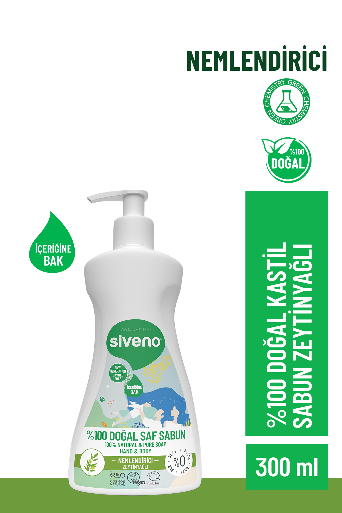Siveno %100 Doğal Sıvı Kastil Sabun Zeytinyağlı Yoğun Nemlendirici Arındırıcı Bitkisel Vegan 300 ml