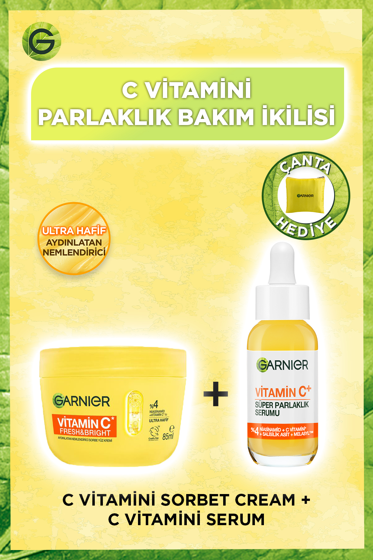 Garnier C Vitamini Fresh & Bright Aydınlatıcı Nemlendirici Sorbe Yüz Kremi, C Vitamin Serum, Vegan