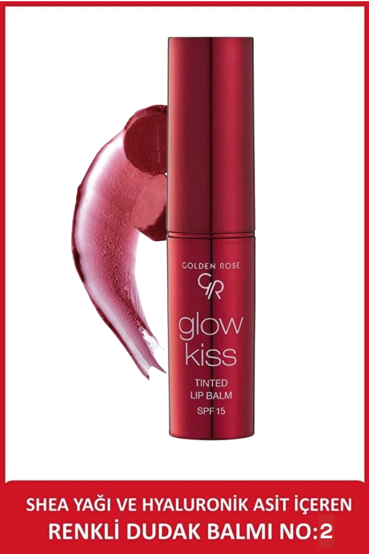 Golden Rose Glow Kiss Tinted Lip Balm No: 02 Strawberry - Renkli Dudak Nemlendiricisi SPF15