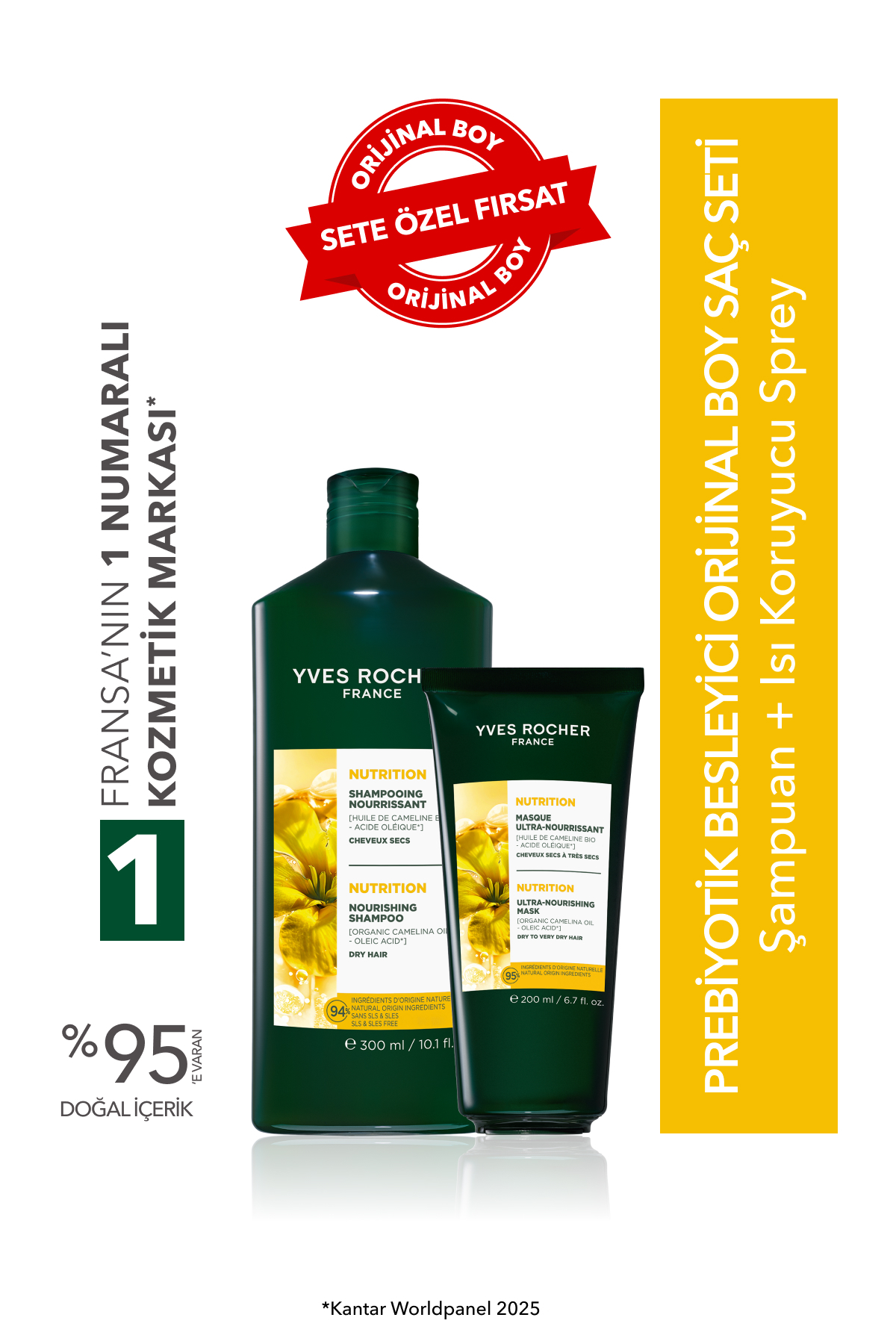 Yves Rocher Prebiyotik Besleyici Orjinal Boy Saç Seti- Şampuan 300 ml & Maske 200 ml