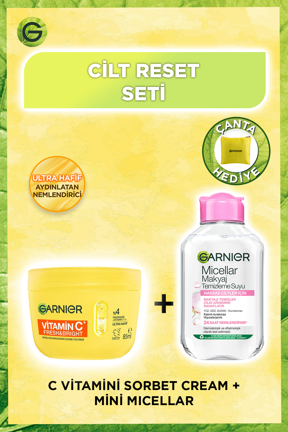 Garnier C Vitamini Fresh & Bright Aydınlatıcı Nemlendirici Sorbe Yüz Kremi, Micellar 100ML, Vegan