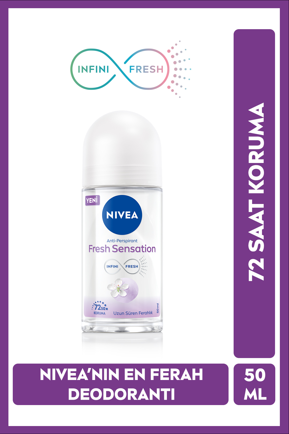 NIVEA Kadın Roll-on Deodorant Fresh Sensation 50 ml, 72 Saat Anti-Perspirant Koruma, Uzun Süreli Koruma