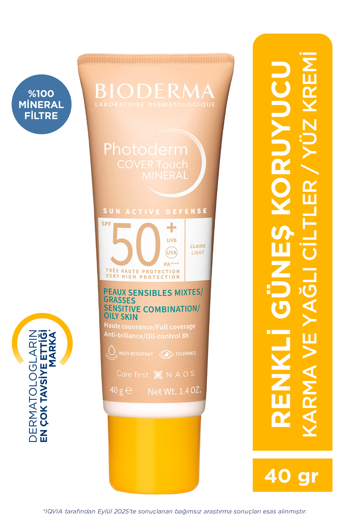 Bioderma Photoderm Cover Touch SPF50+ Karma ve Yağlı Ciltler Kapatıcı Etkili Renkli Güneş Kremi Light 40 ML
