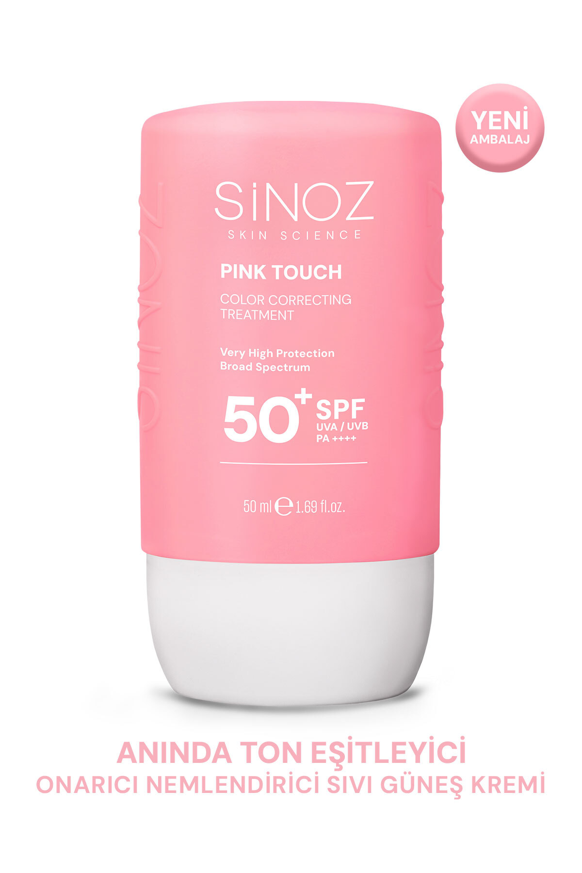 SİNOZ Pink Touch Anında Ton Eşitleyici Leke Karşıtı SPF50+ Pembe Sıvı Yüz Güneş Kremi PA++++ 50ml