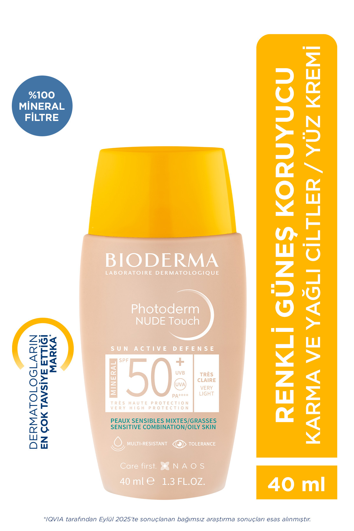 Bioderma Photoderm Nude Touch SPF50+ Salisilik Asit İçeren Kapatıcı Etkili Güneş Kremi Very Light 40 ML