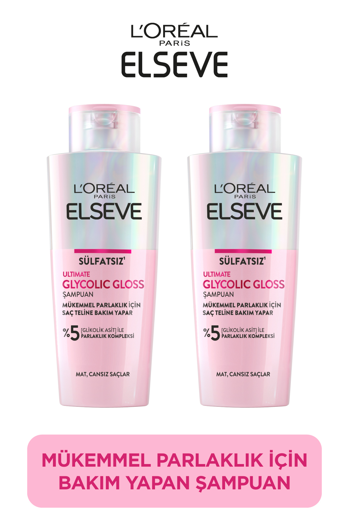 ELSEVE Ultimate Glycolic Gloss Mükemmel Parlaklık için Bakım Yapan Şampuan 200ml 2'li Set