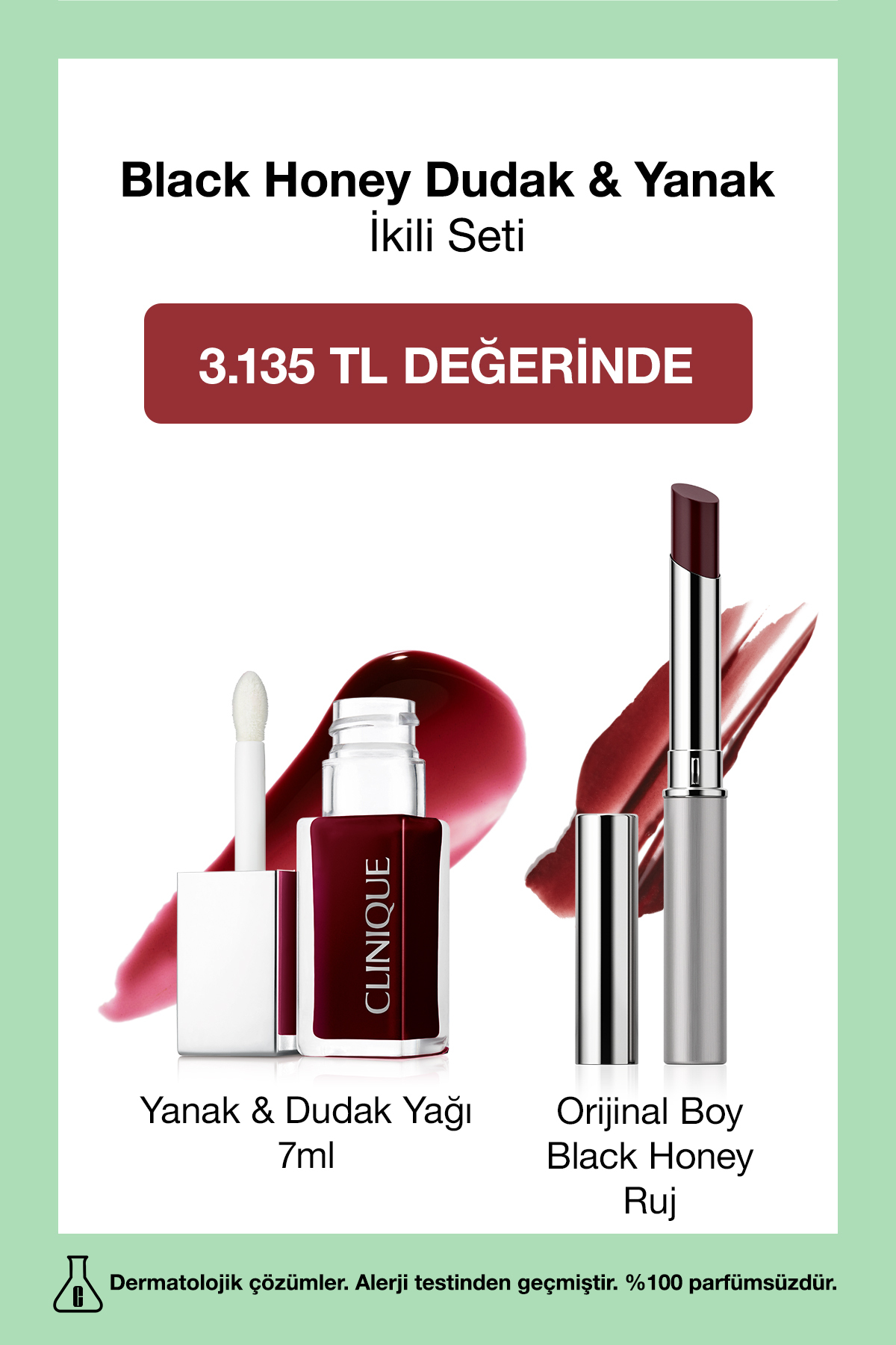 Clinique Black Honey Dudak & Yanak İkili Seti | Black Honey Ruj + Yanak & Dudak Yağı
