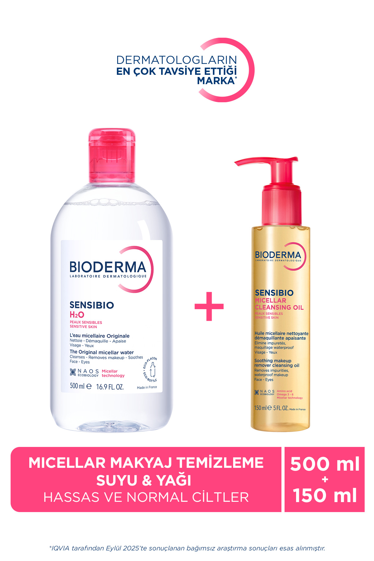 Bioderma Tüm Ciltler için H2O Micellar Makyaj Temizleme Suyu & Çift Aşamalı Makyaj Temizleme Yağı 2'li Set