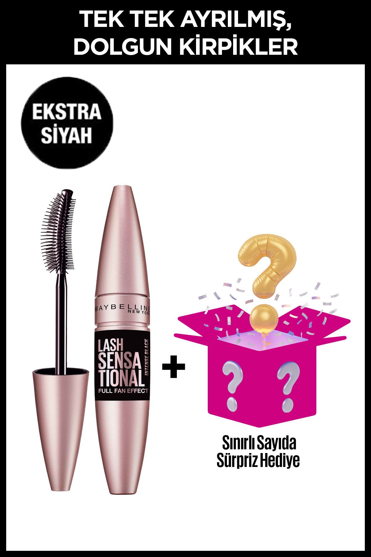 Maybelline New York Maybelline Lash Sensational Maskara Intense Black Siyah + Sürpriz Kutu Hediye