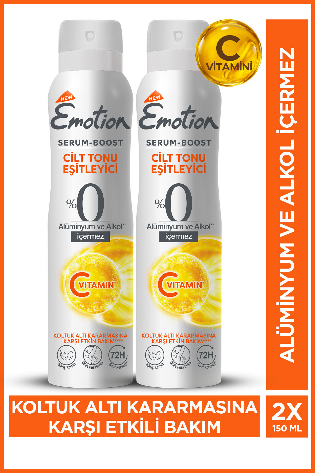 Emotion Serum Boost Cilt Tonu Eşitleyici Kadın Sprey Deodorant Alüminyum&Alkol İçermez 2x150 Ml