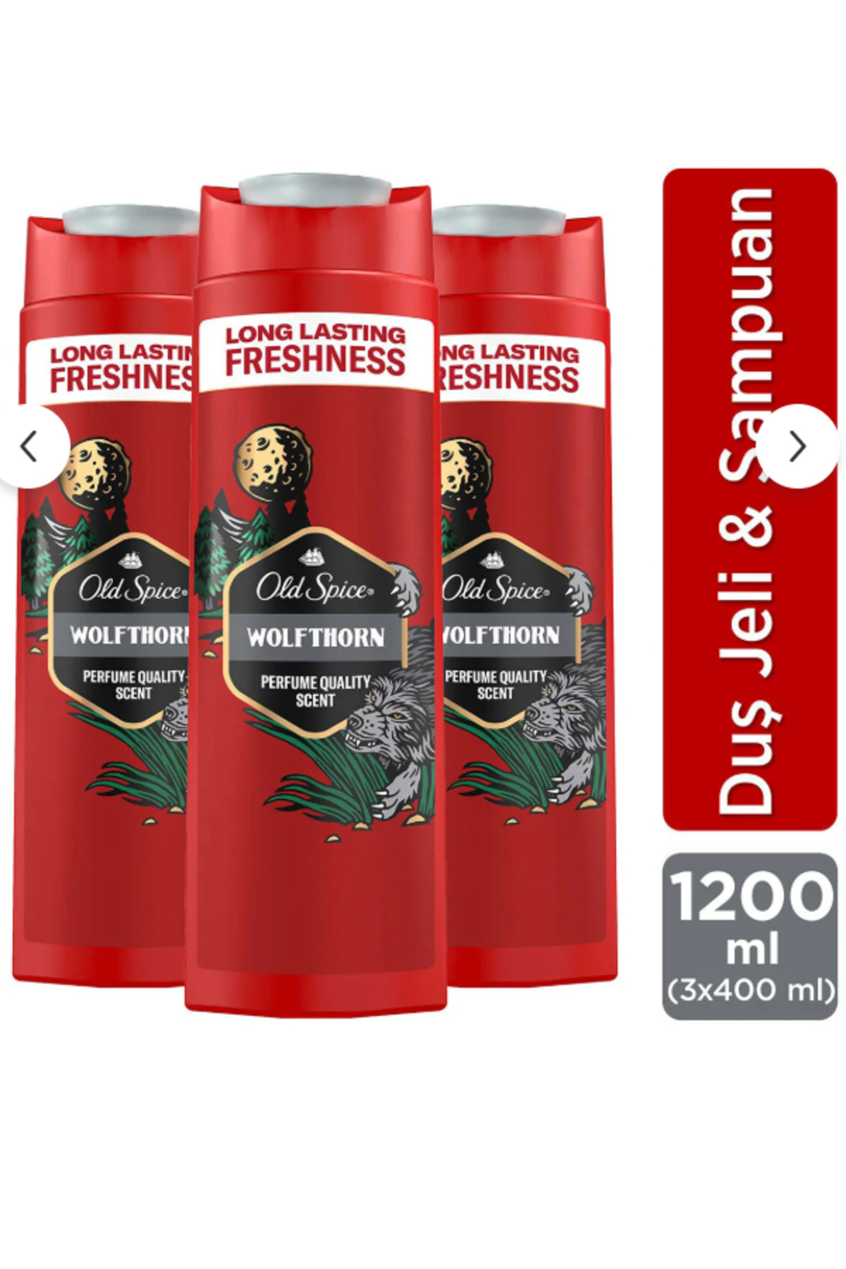 Old Spice Wolfthorn Erkek Duş Jeli ve Şampuan 400 ml x3