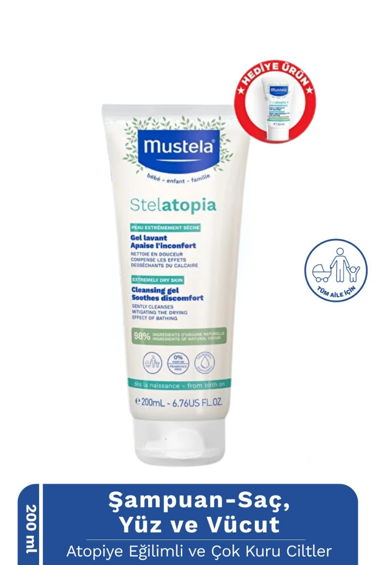 Mustela SKT 07.2026 %98 Doğal İçerikli Stelatopia Çok Kuru ve Atopik Ciltler Nemlendirici Şampuan Yüz Vücut