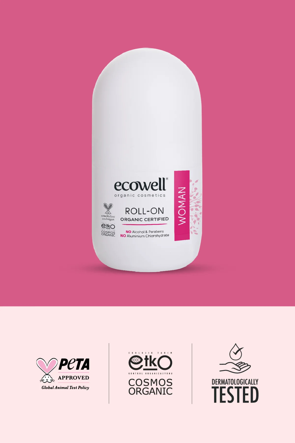 Ecowell Organik Roll-on Deodorant, Kadın, Vegan Sertifikalı, Doğal Ter Kokusu Önleyici, 75 ml