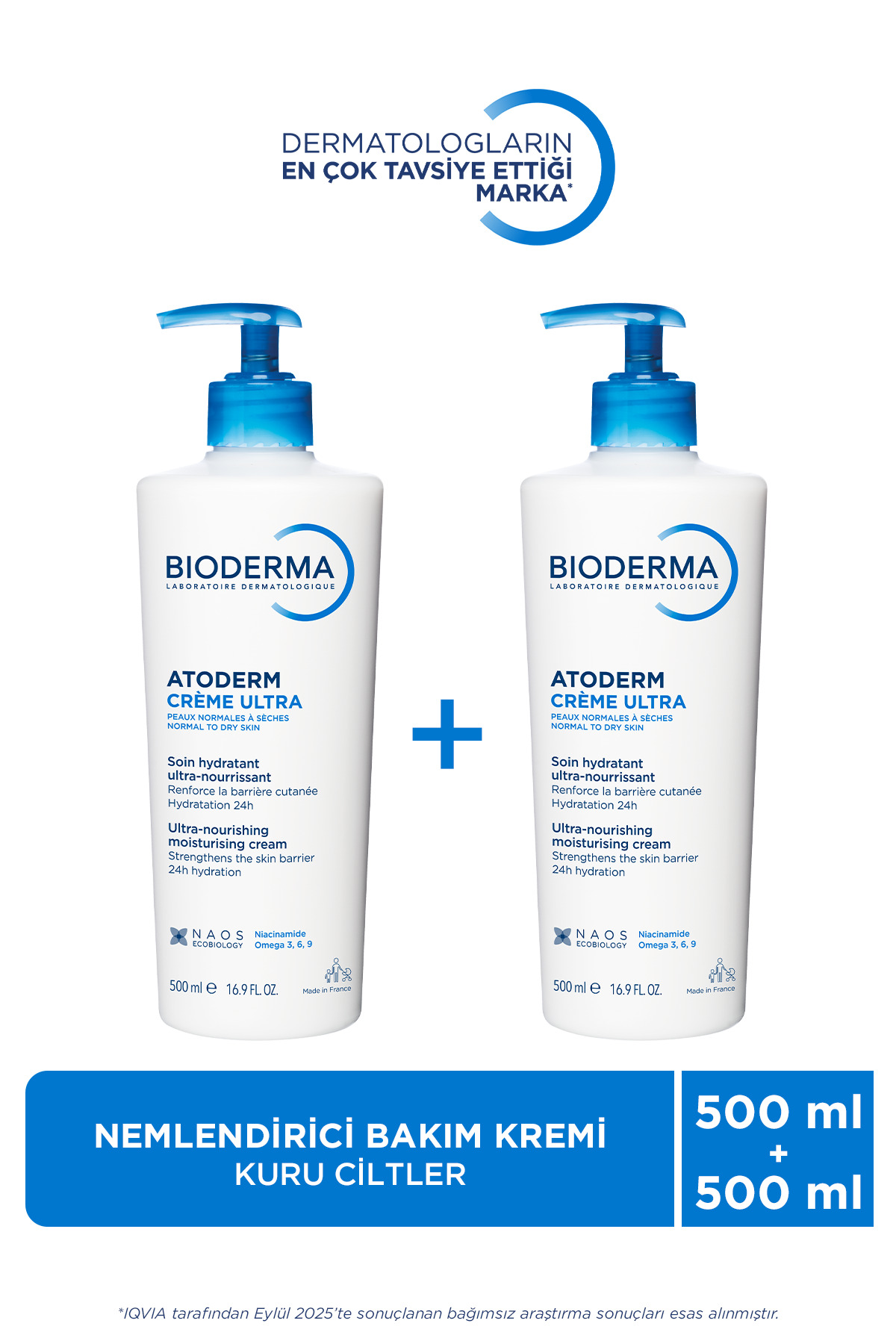 Bioderma Atoderm Cream Ultra Normal Ve Kuru Ciltler Için Nemlendirici Yüz, Vücut Bakım Kremi 2x500 ml
